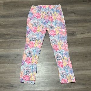 Lily Pulitzer Small Pants Pink Colorful Sea Coral Splashdance 100% Linen Pockets